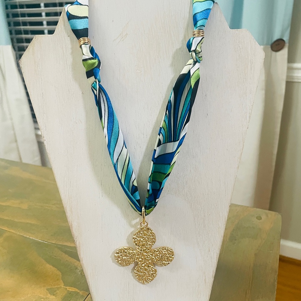 Scarf Necklace with Gold Pendant